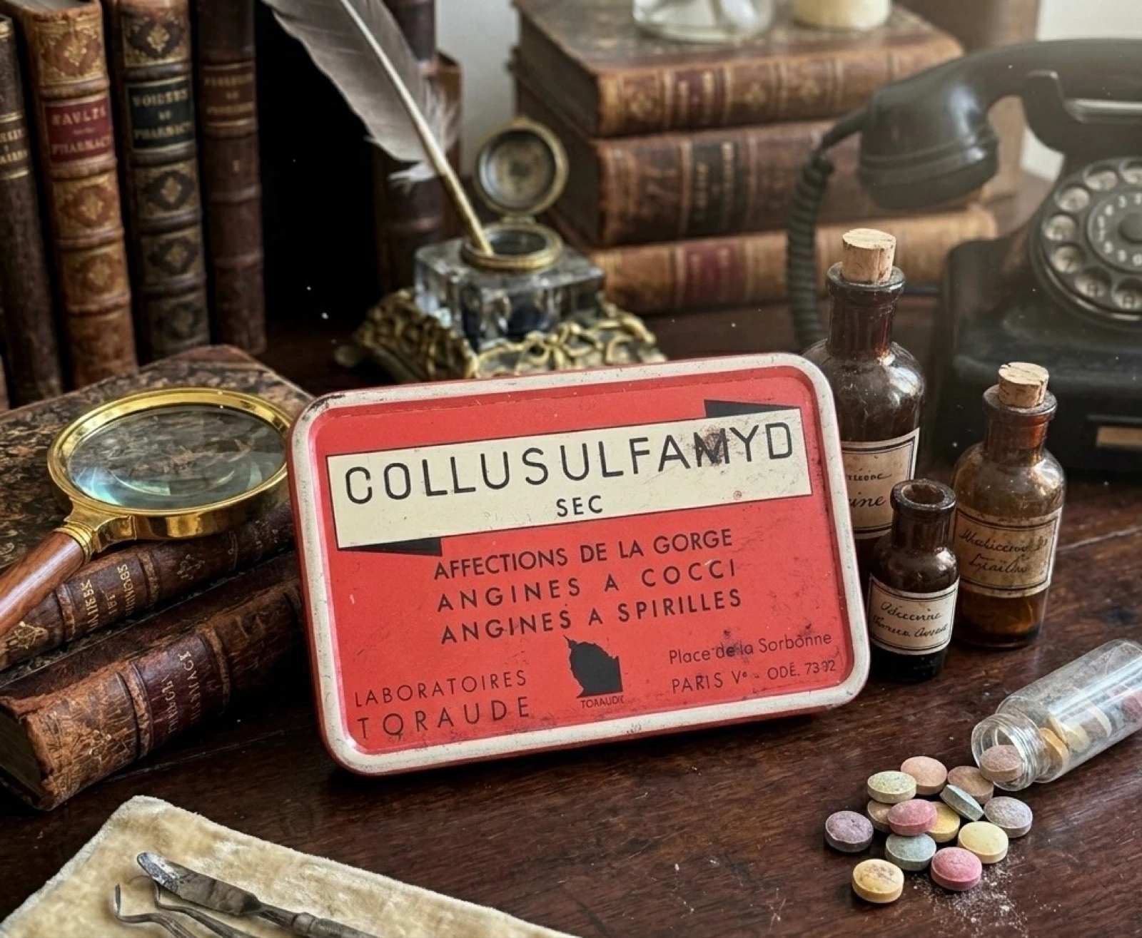 Boite Medicale Métal Vintage COLLUSULFAMYD SEC Laboratoires TORAUDE Paris 1950
